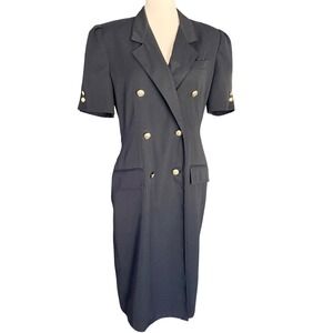 Kasper for ASL Vintage Black Double Breasted Blazer Dress Gold Buttons‎ Size 8
